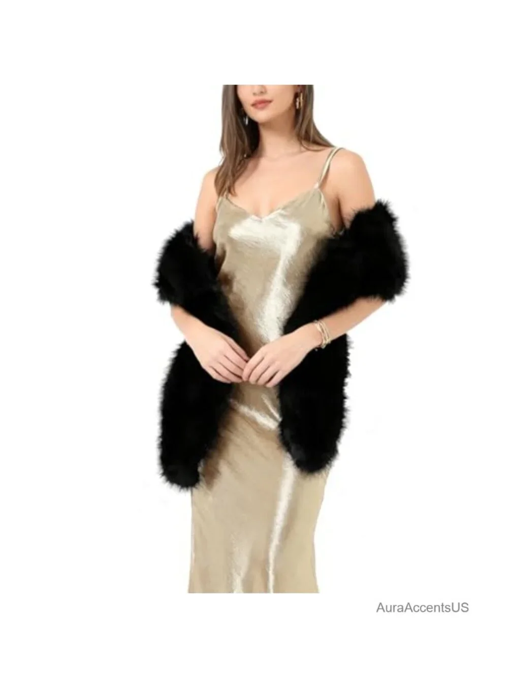 Women Faux Fur Shawl Wrap Winter Stole Collar Warm Scarf Elegant Luxury
